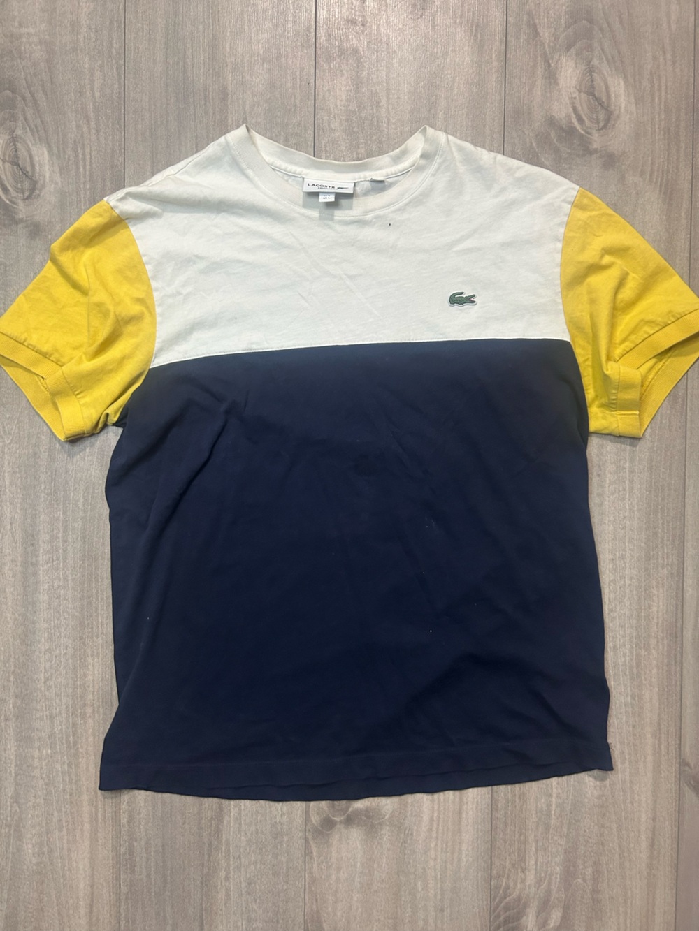 Lacoste White, Navy & Yellow Colorblock Short Sleeve Tee